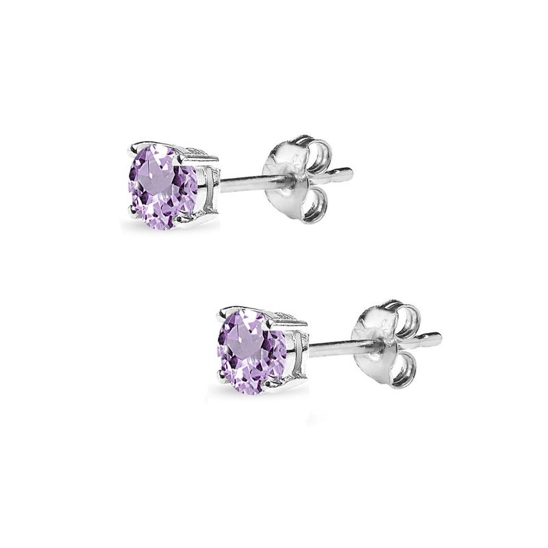 B. BRILLIANT Amethyst Earrings | 925 Sterling Silver 4mm Solitaire Round Purple Stud Genuine Amethyst Earrings for Women Gemstone Fashion Trendy - Image 4